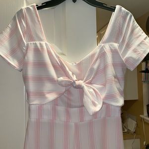 Pink Striped Jumpsuit with Tie Detail